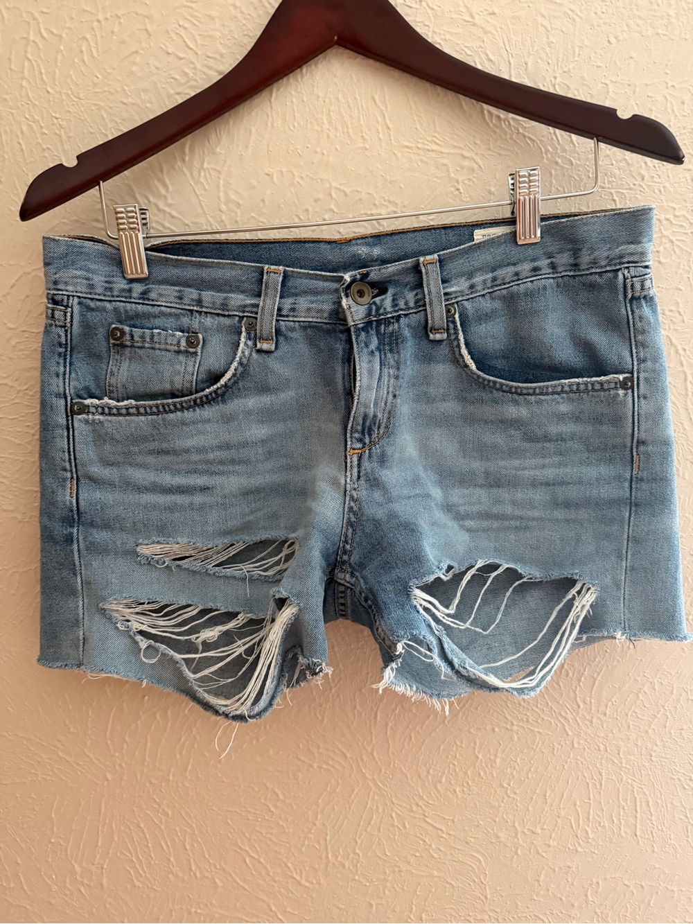 Rag & Bone Distressed Cut-Off Denim Shorts – Size 26 – Light Wash